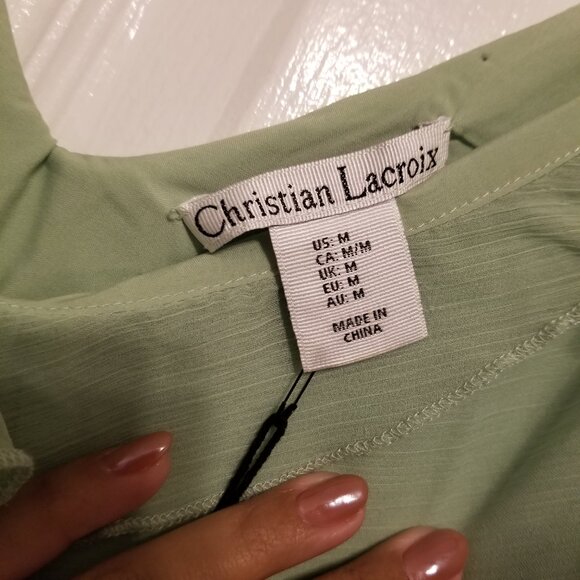 NWT Christian Lacroix Pastel Light Green Maxi Long Dress Ruffles Chiffon Medium - Picture 2 of 16